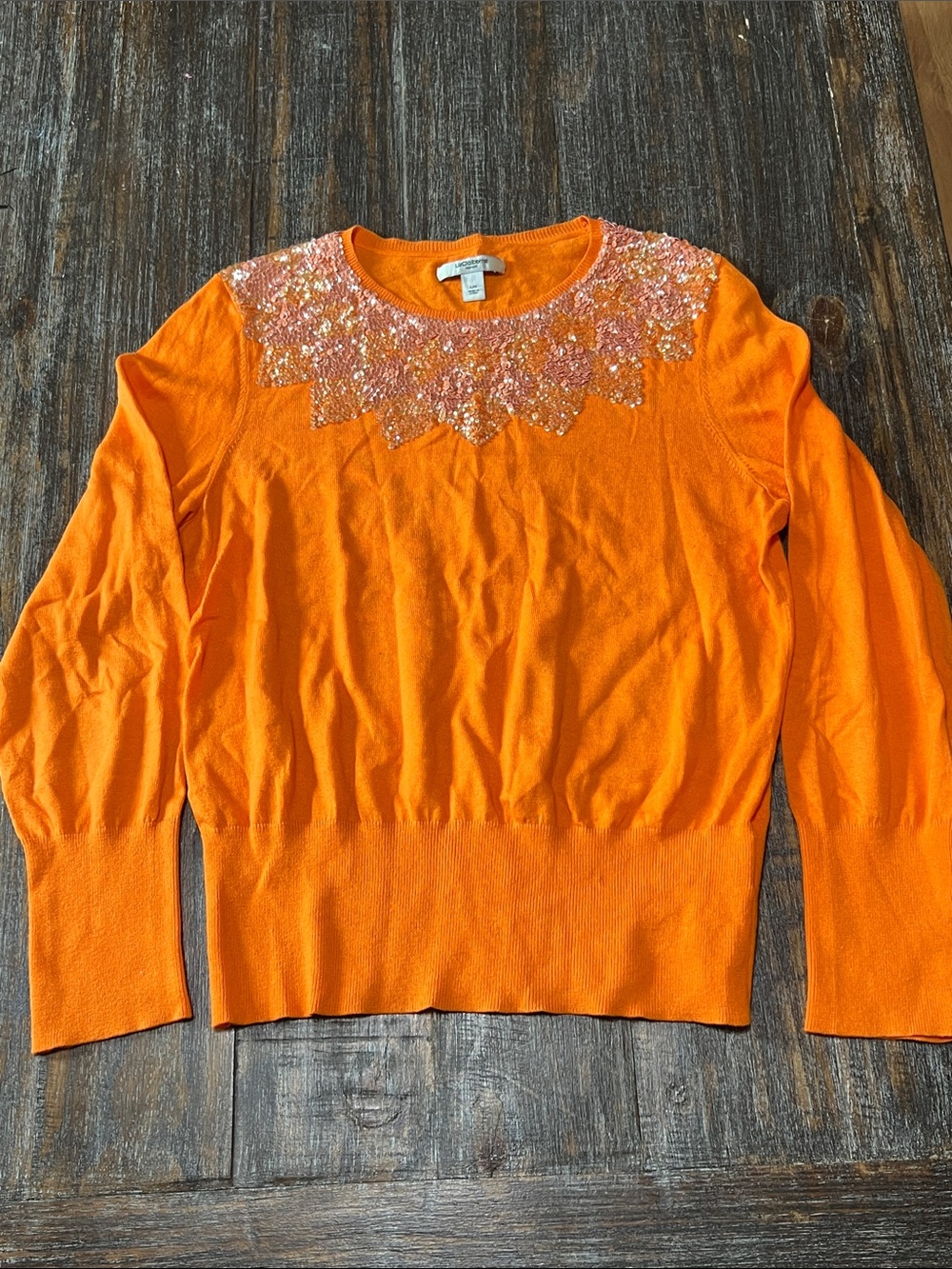 Liz Claiborne Orange Sequin-Embellished Crewneck Sweater